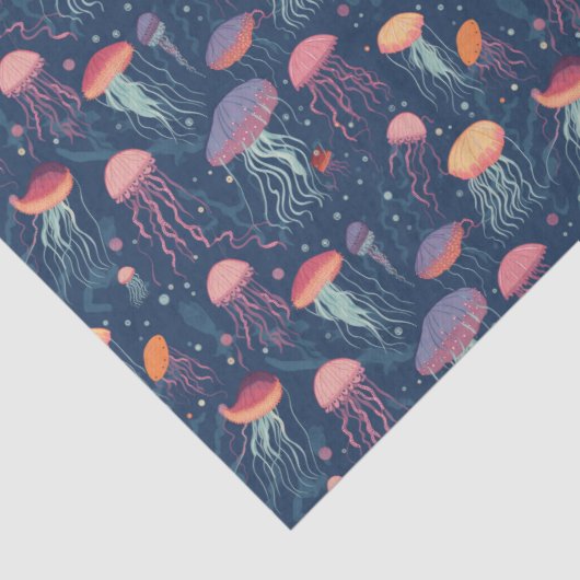 マンガ風クラゲ海生活繰り返し模様 薄葉紙 (詳細)