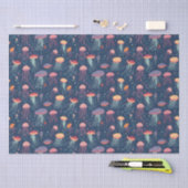 マンガ風クラゲ海生活繰り返し模様 薄葉紙 (クラフト)