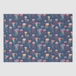 マンガ風クラゲ海生活繰り返し模様 薄葉紙