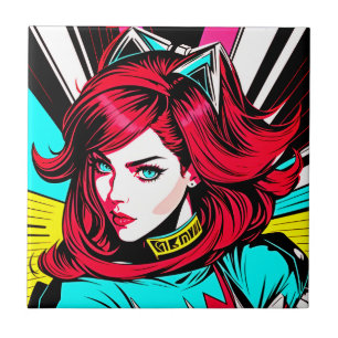 マンガ鮮やかガールセラミックスタイルポップ・アートの- Art Delight タイル