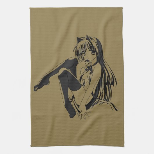 マンガ，ネコキャットガールフューリーかわいいロリ キッチンタオル (縦)