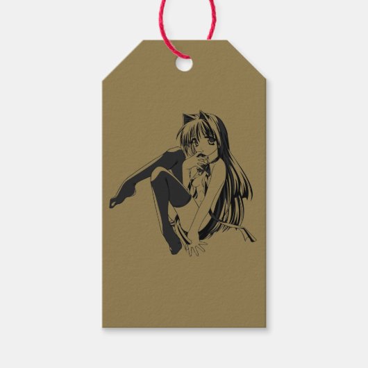 マンガ，ネコキャットガールフューリーかわいいロリ ギフトタグ (正面)