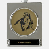 マンガ，ネコキャットガールフューリーかわいいロリ シルバープレートバナーオーナメント (正面)