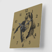 マンガ，ネコキャットガールフューリーかわいいロリ スクエア壁時計 (傾斜)