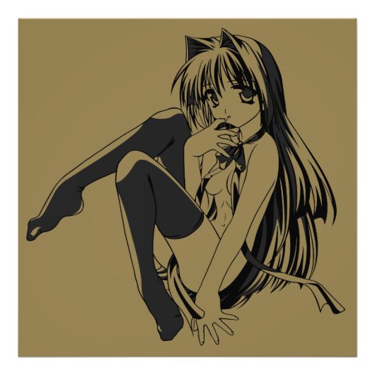 マンガ，ネコキャットガールフューリーかわいいロリ フォトプリント            (正面)