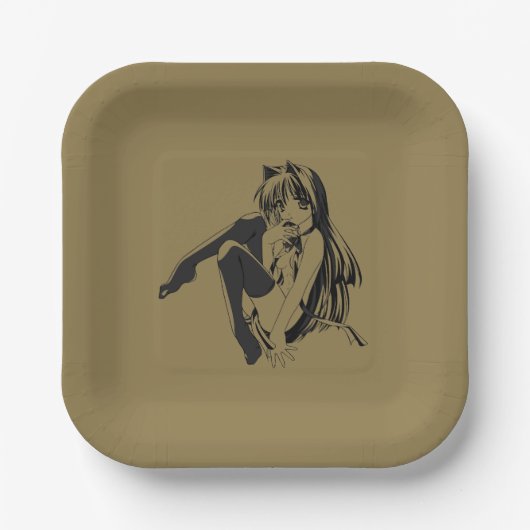 マンガ,ネコキャットガールフューリーかわいいロリ ペーパープレート (正面)