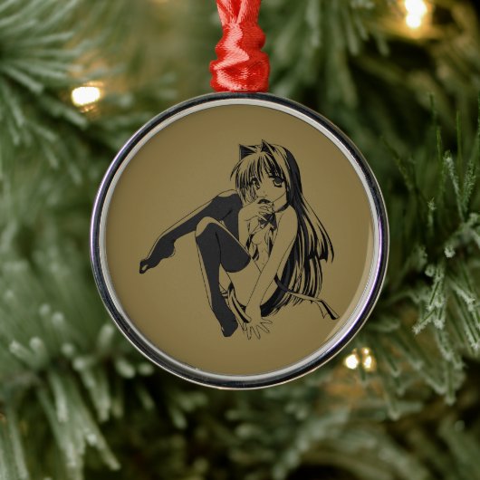 マンガ，ネコキャットガールフューリーかわいいロリ メタルオーナメント (ツリー)