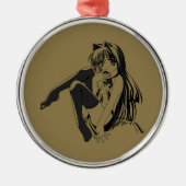 マンガ，ネコキャットガールフューリーかわいいロリ メタルオーナメント (正面)