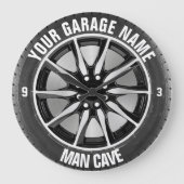 マンケーブザガレージタイヤホイール名前をカスタムする ラージ壁時計 (正面)