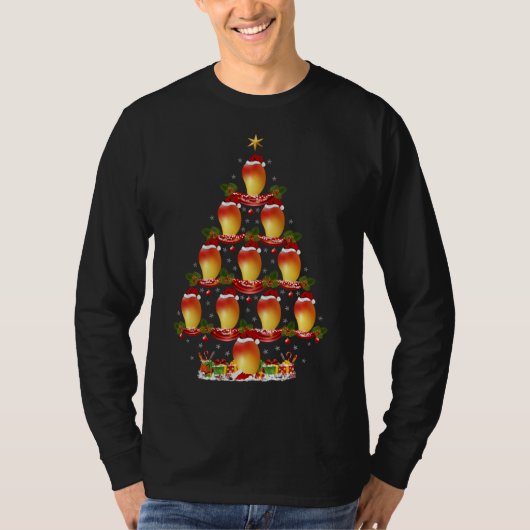 マンゴーおもしろいフルーツクリスマスツリー照明マンゴークリスマス Tシャツ (正面)