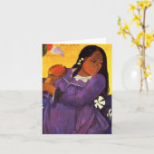 マンゴーのカードを持つゴーギャンの女性 カード (黄色い花)