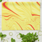 マンゴークリーム、湾曲した赤または珊瑚のストローク キッチンタオル (折り畳み)