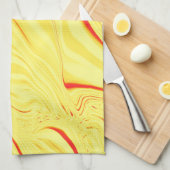 マンゴークリーム、湾曲した赤または珊瑚のストローク キッチンタオル (四つ折り)