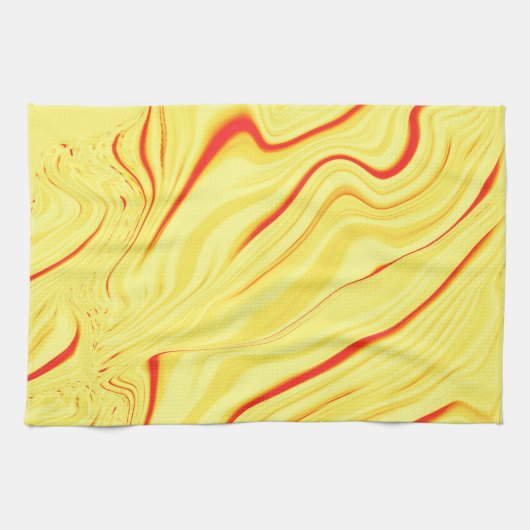 マンゴークリーム、湾曲した赤または珊瑚のストローク キッチンタオル (横)