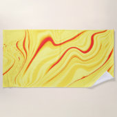 マンゴークリーム、湾曲した赤または珊瑚のストローク ビーチタオル (正面)