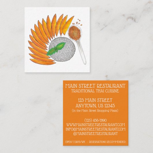 マンゴースティッキーライスデザートタイレストランフード スクエア名刺 (正面/裏面)