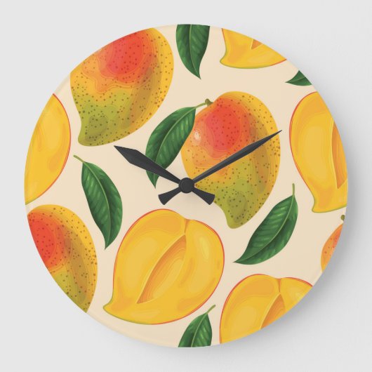 マンゴー果実継ぎ目なしパターン ラージ壁時計 (正面)