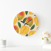 マンゴー果実継ぎ目なしパターン ラージ壁時計 (ホーム)