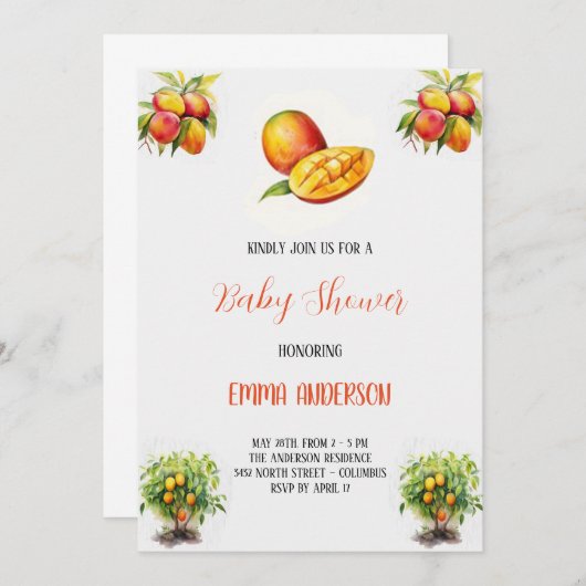マンゴー・バビシャワーの招待状 招待状 (正面/裏面)