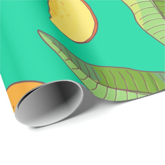 マンゴー。黄色と赤色の異方性を持つシームレスなパターン ラッピングペーパー (ロールコーナー)