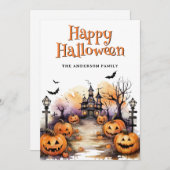 マンション幽霊のよく出るこうもりジャックオランタンズハロウィンカード シーズンカード (正面/裏面)