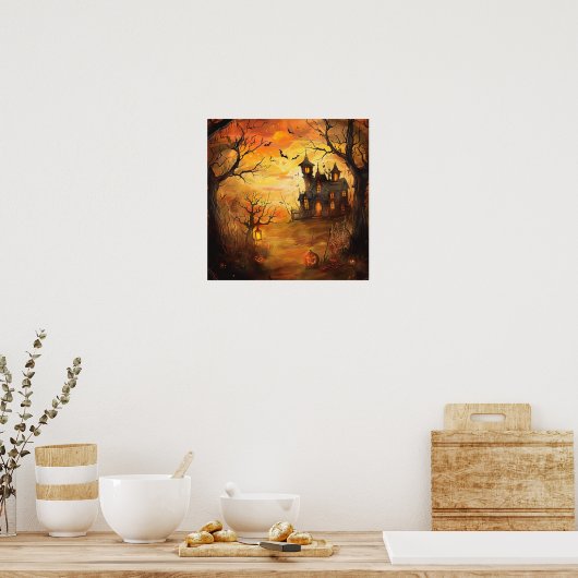 マンショ白熱［赤熱］光を放つン幽霊のよく出るハロウィーン ポスター (キッチン)