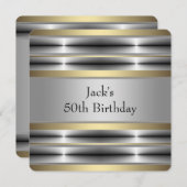 マンシルバーと金ゴールド誕生日パーティー 招待状 (正面/裏面)