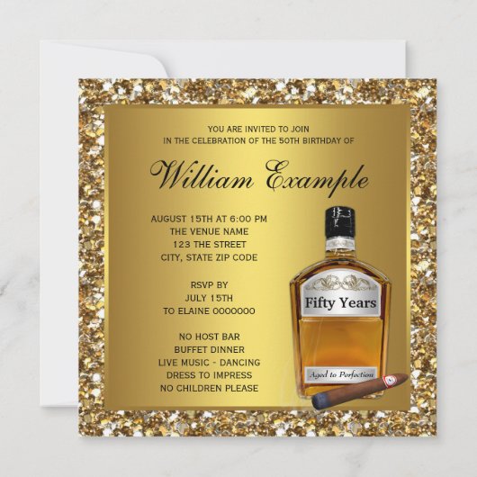 マンスウィスキー金ゴールドに熟成したマン誕生日 招待状 (裏面)