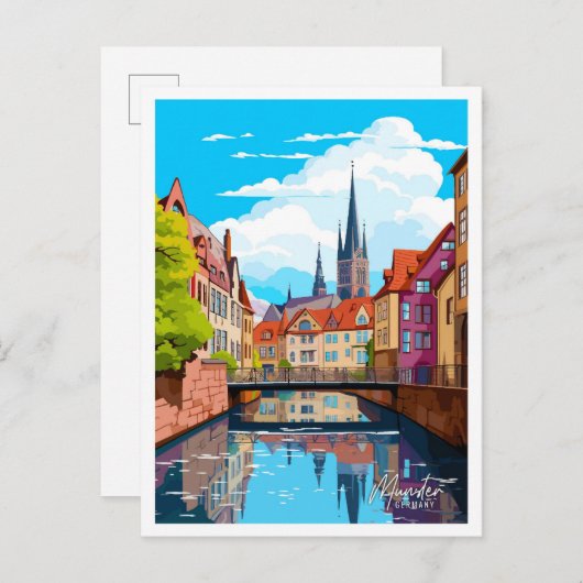 マンスタードイツアートヴィンテージトラベルイラストレーション ポストカード (正面/裏面)