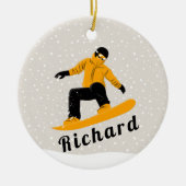 マンスノーボード名前をカスタムするエクストリームウィンタースポーツ セラミックオーナメント (正面)