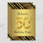 マンズブラックと金ゴールド50thバースデーパーティー 招待状 (正面/裏面)