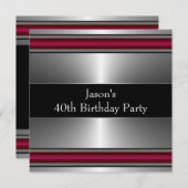 マンズブラックレッドシルバークラス40th誕生日パーティー 招待状 (正面/裏面)