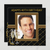 マンズブラック&金ゴールドバースデーパーティー 招待状 (正面/裏面)