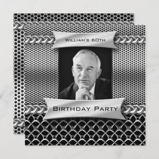 マンズ第60期銀金属ルック誕生日 招待状 (正面/裏面)