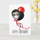 マンズ顔オン誕生日バルーン カード (黄色い花)