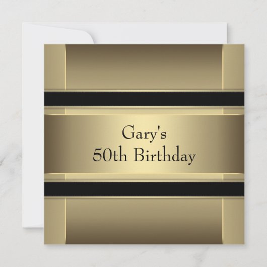 マンズ·ブラック·金ゴールド50歳の誕生パーティー 招待状 (正面)