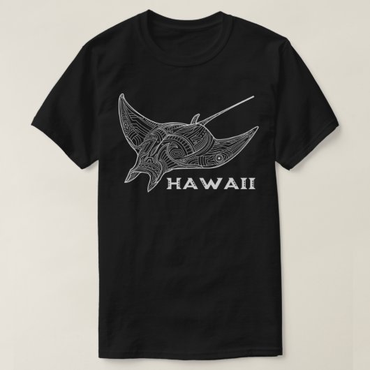 マンタレイポリネシアスタイルタトゥーデザインハワイアン Tシャツ (デザイン正面)