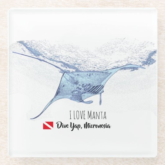 マンタ線シルエットガラスコースター ガラスコースター (正面)