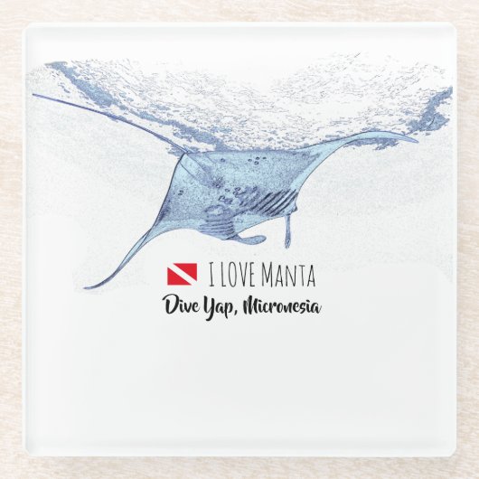 マンタ線シルエット ガラスコースター (正面)