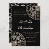 マンダエレガントラ太陽の結婚式招待状金ゴールド 招待状 (正面/裏面)