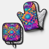 マンダサイケデリックラデザイン 鍋つかみ&鍋敷きセット (正面/裏面)