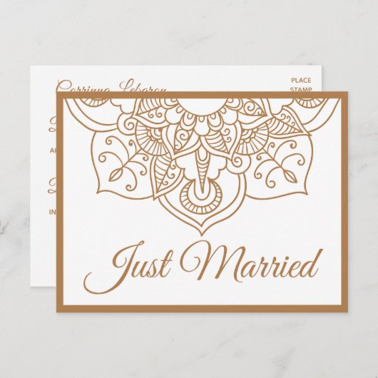 マンダラたった今結婚しましたブラウンボホインディアン結婚ズ 案内ポストカード (正面/裏面)