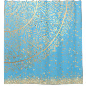 マンダラと金ゴールドスターズオンターコイズ シャワーカーテン (正面)