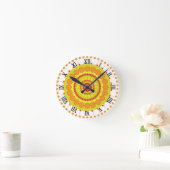 マンダラアートイエローオレンジカラーデザイン ラウンド壁時計 (ホーム)