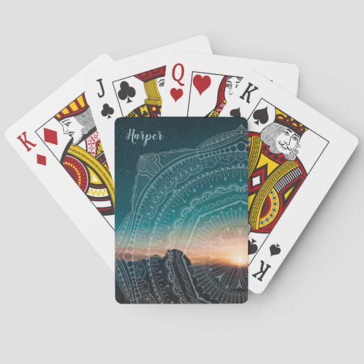 マンダラアートサンセットスターリーナイトスカイゼンブルー トランプ (裏面)