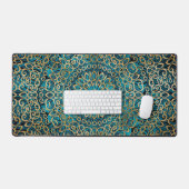 マンダラアートゼンティール（緑がかった色）ブルー&金ゴールドクラシーエレガント デスクマット (キーボード&マウス)
