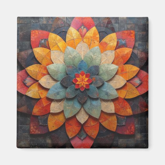 マンダラアートテクスチャード花 マグネット (正面)