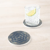 マンダラアートボホエレガントラグジュアリー金ゴールドとネイビーブルー コースター (側面)