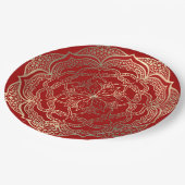 マンダラアートボホエレガント金ゴールドダークレッドクリスマス ペーパープレート (アングル)