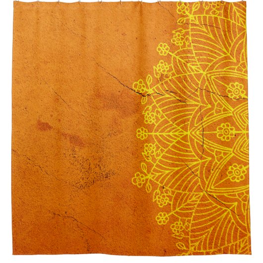 マンダライエロー背景デザイン シャワーカーテン (正面)